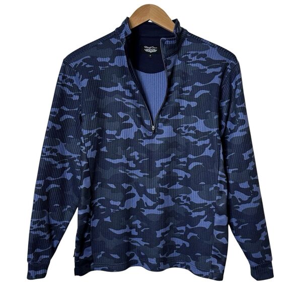 Straight Down Mens Size Small Blue Camo Waffle Knit 1/4 Zip Golf Pullover - Picture 2 of 13